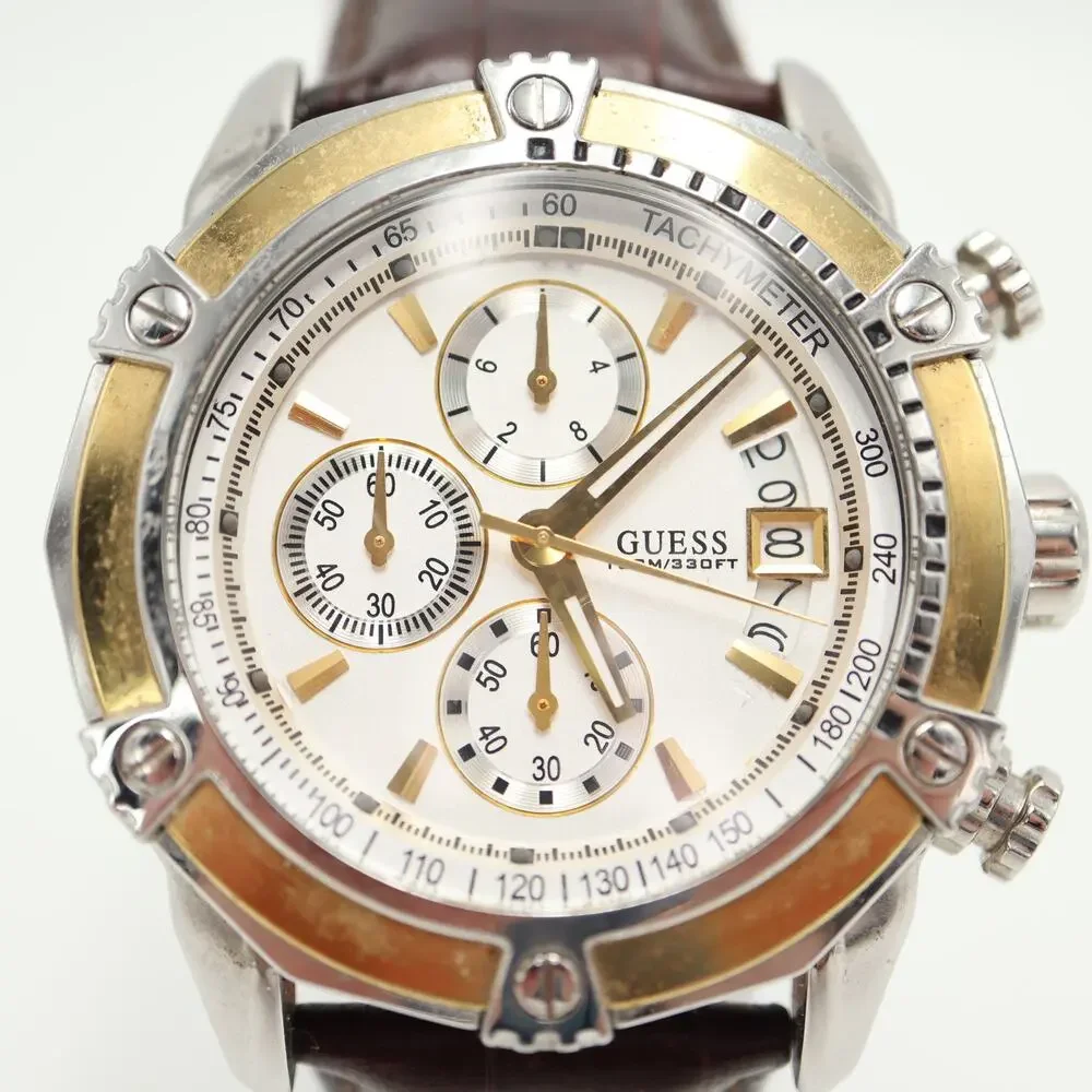 Guess Two Tone Split Second Chronograph 46mm Watch Brown Leather w New Battery - Picture 5 of 16
